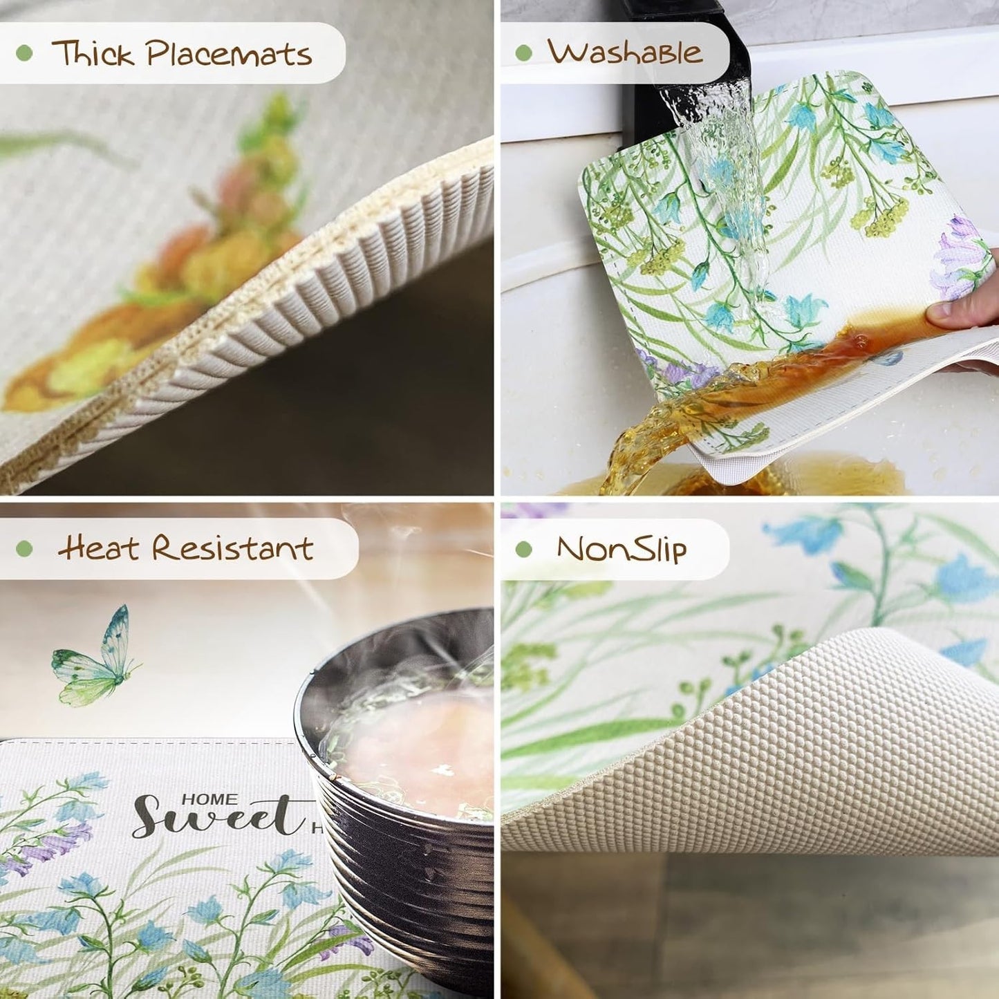 Spring Faux Leather Placemats Set of 4, Placemat 4pcs(17x12 inches) with Coaster