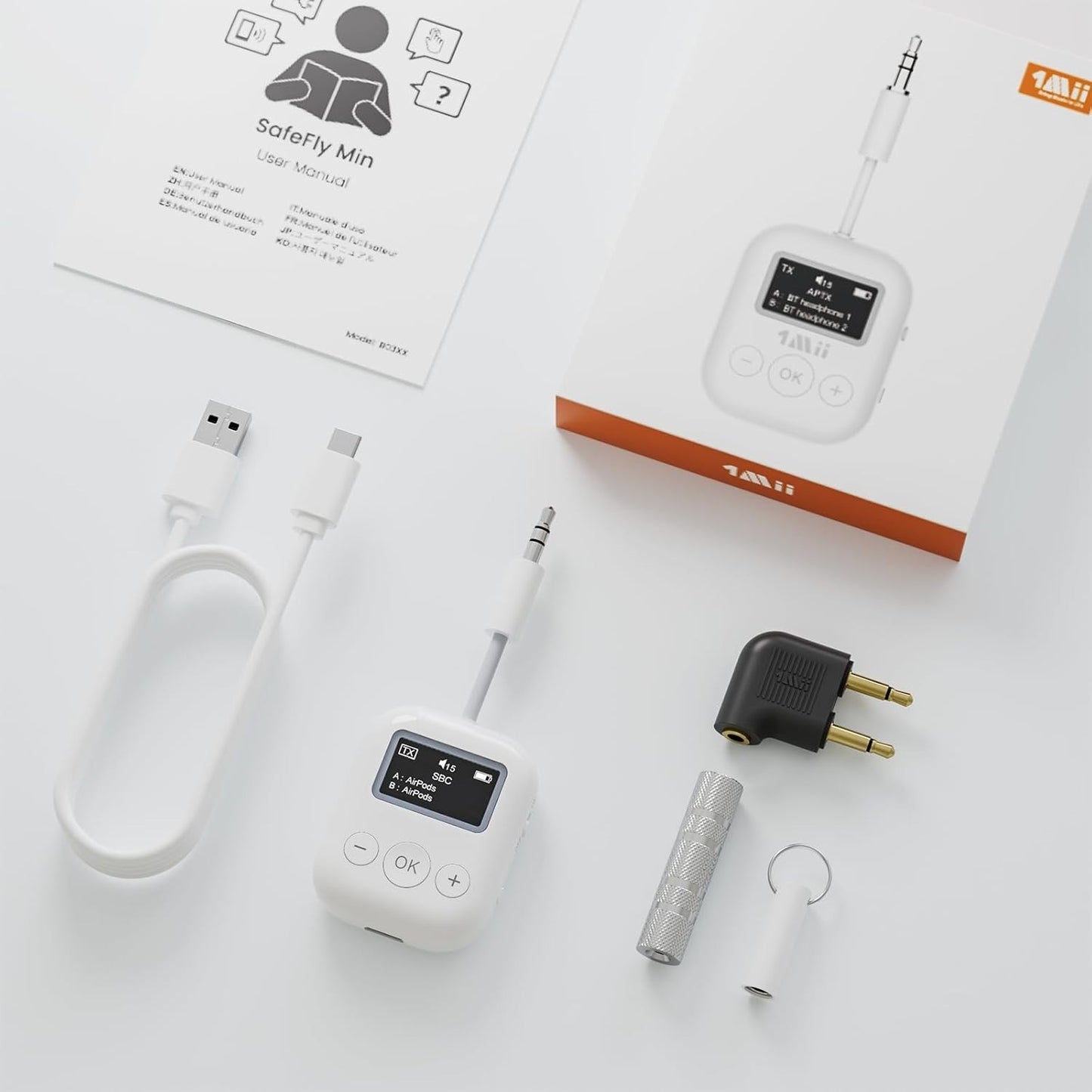 1Mii Bluetooth Transmitter - Low Latency Wireless Audio Aux for Headphone -White