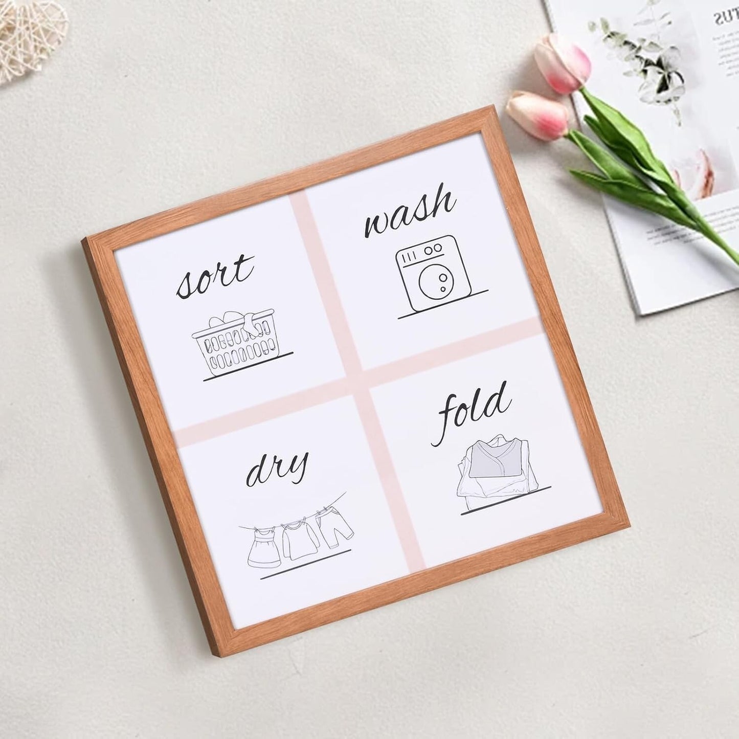 Laundry Room Sign Farmhouse Pictures Wall Art Decor 16×16in (Wood Color)