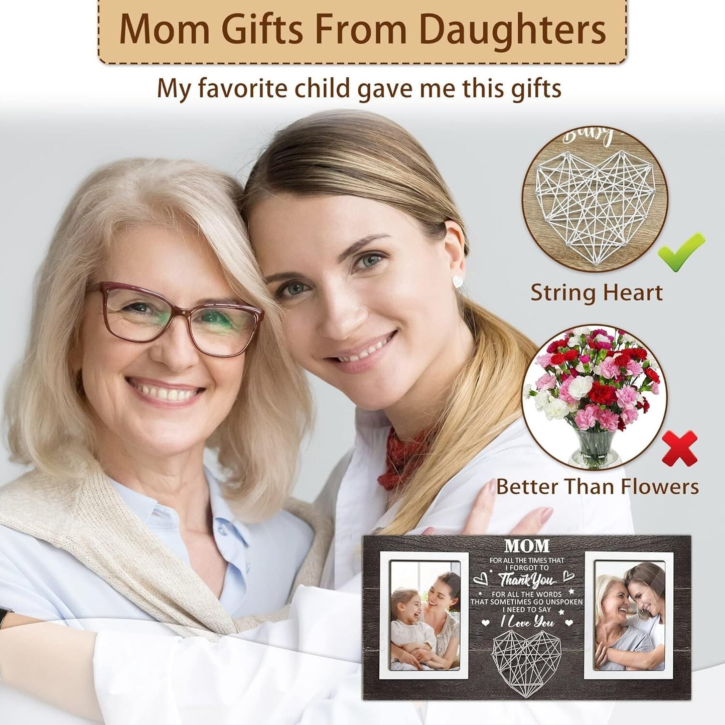 Gifts for Mom from Daughter, Son, Mom Picture Frame Holds 2 Size 4x6 Photos