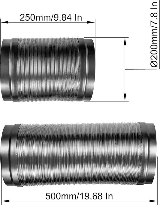 8" Flexible Aluminum Duct Connector Dryer Vent Hose w/ Steel Ends (0.82–1.64ft)