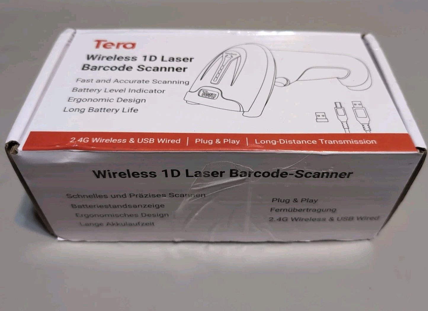 Tera Wireless 1D Laser Barcode Scanner (2.4Ghz Wireless+USB 2.0 Wired) Purple