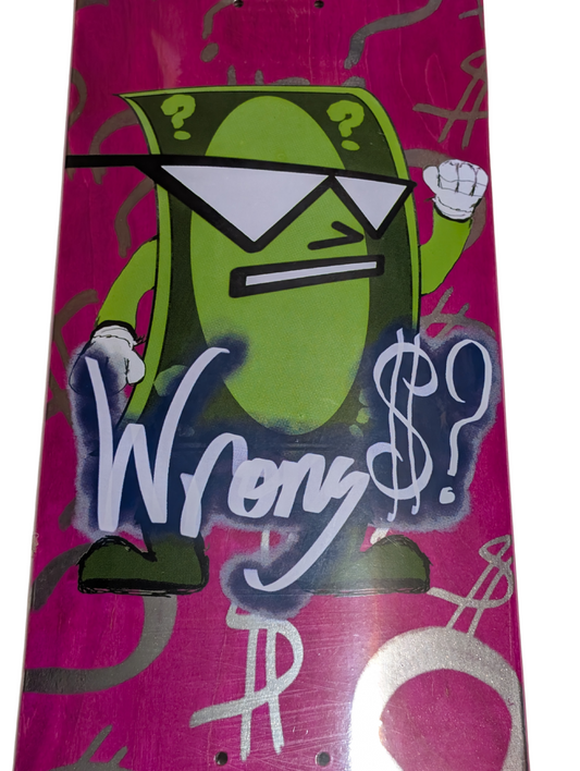 Wrong Money Skateboard Deck – 8.375" Medium Concave (Money Mascot Graphic) Pink