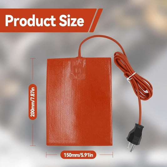 Car Engine Silicone Heating Pad 120v,300w 6x8" for Metal Surface (2 Pcs Orange)