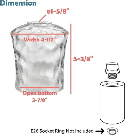 Aspen Creative 23530-63-2 Clear Hammered Glass Shade for Lighting Fixture/Vanity