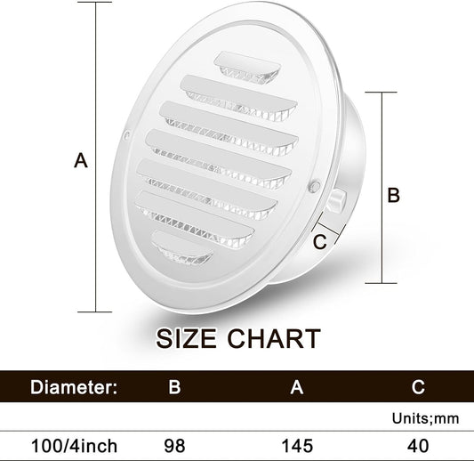 4" Stainless Steel Soffit Vent Round Louvered Exhaust Cover w/ Mesh White