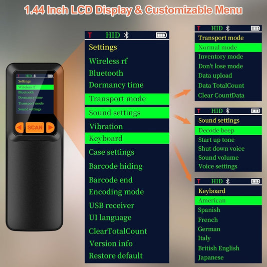 KUIIYER Portable Mini Barcode Scanner Bluetooth 2D QR 1D, LCD & AI Voice for POS