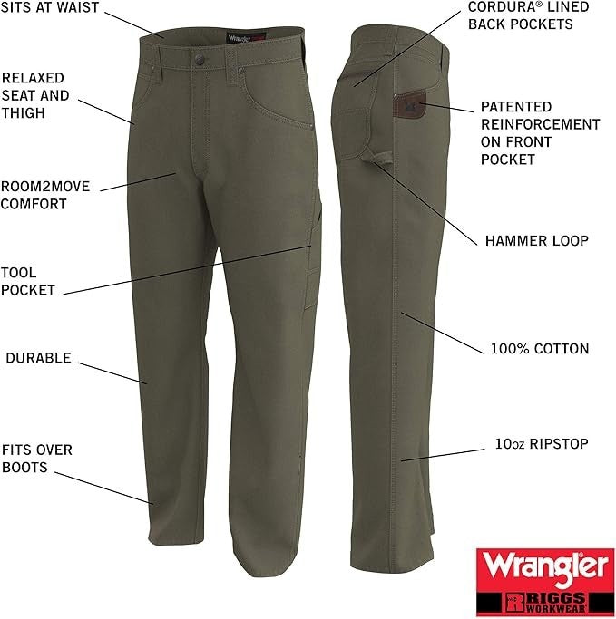 Wrangler RIGGS WORKWEAR Men’s Carpenter Jeans 40x34 – Heavy Duty Durashield