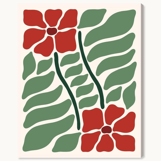 16x20 Red Flowers Canvas Print Wall Art Modern Wrapped - Christmas Flowers New