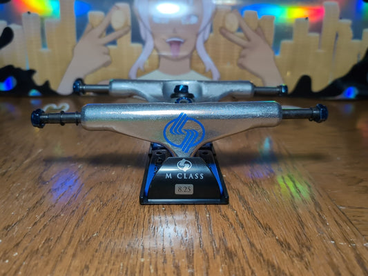 Silver M-Class 8.25" Skateboard Trucks Pair – Blue & Polished Silver