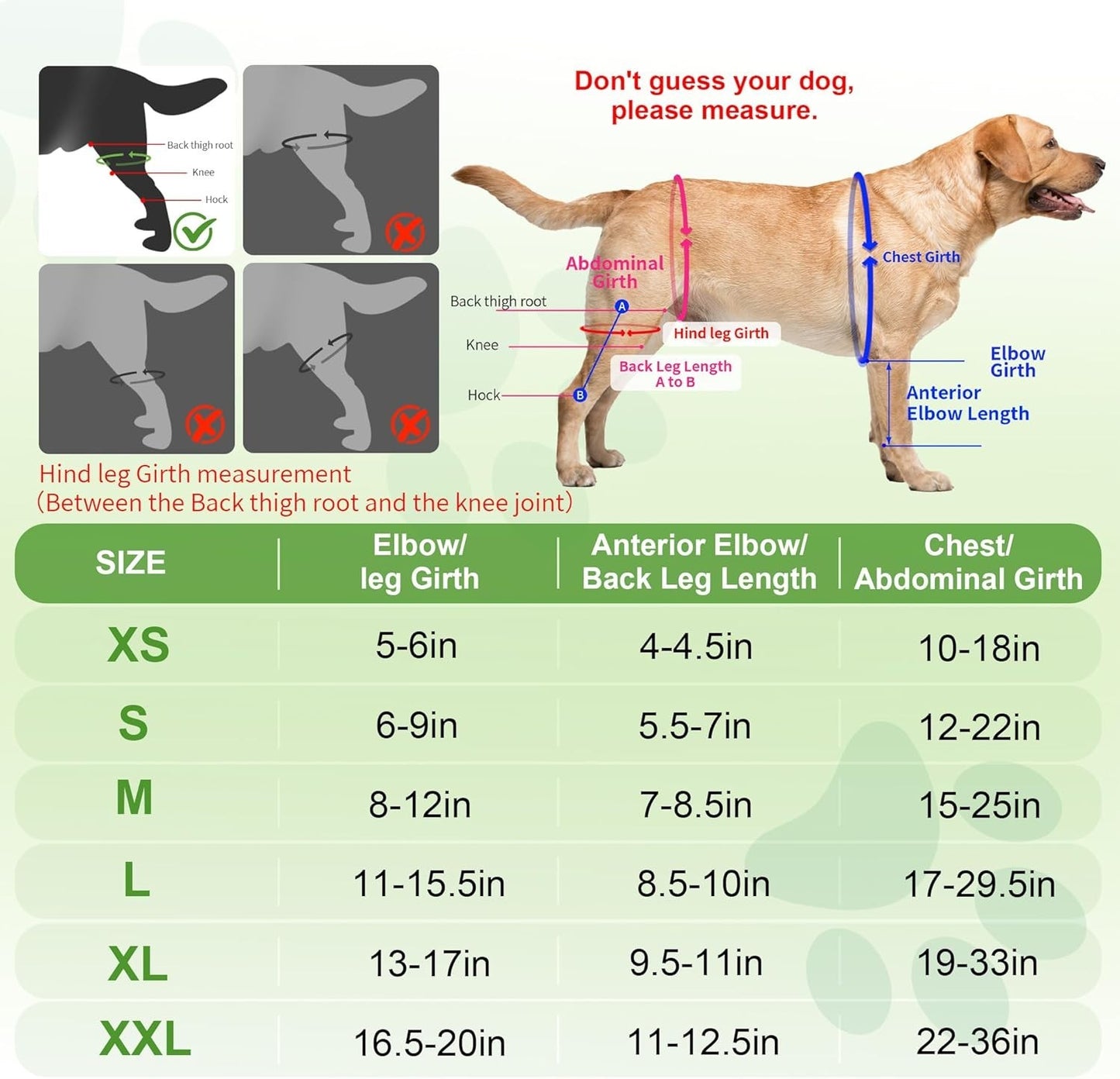 Dog Knee Brace for Torn ACL, Hip Dysplasia, Dog CCL Brace Front Leg or Rear XS