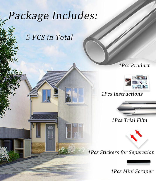 Privacy Window Film  23.6"x78.7" One Way Reflective Window Tint, UV Blackout NEW