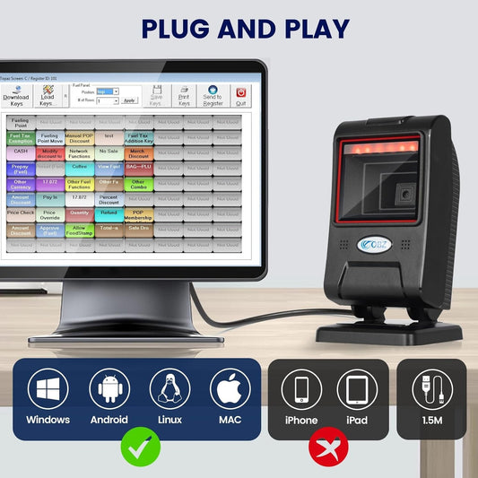 1D 2D Desktop Barcode Scanner Automatic Reader for Android Windows Computer POS