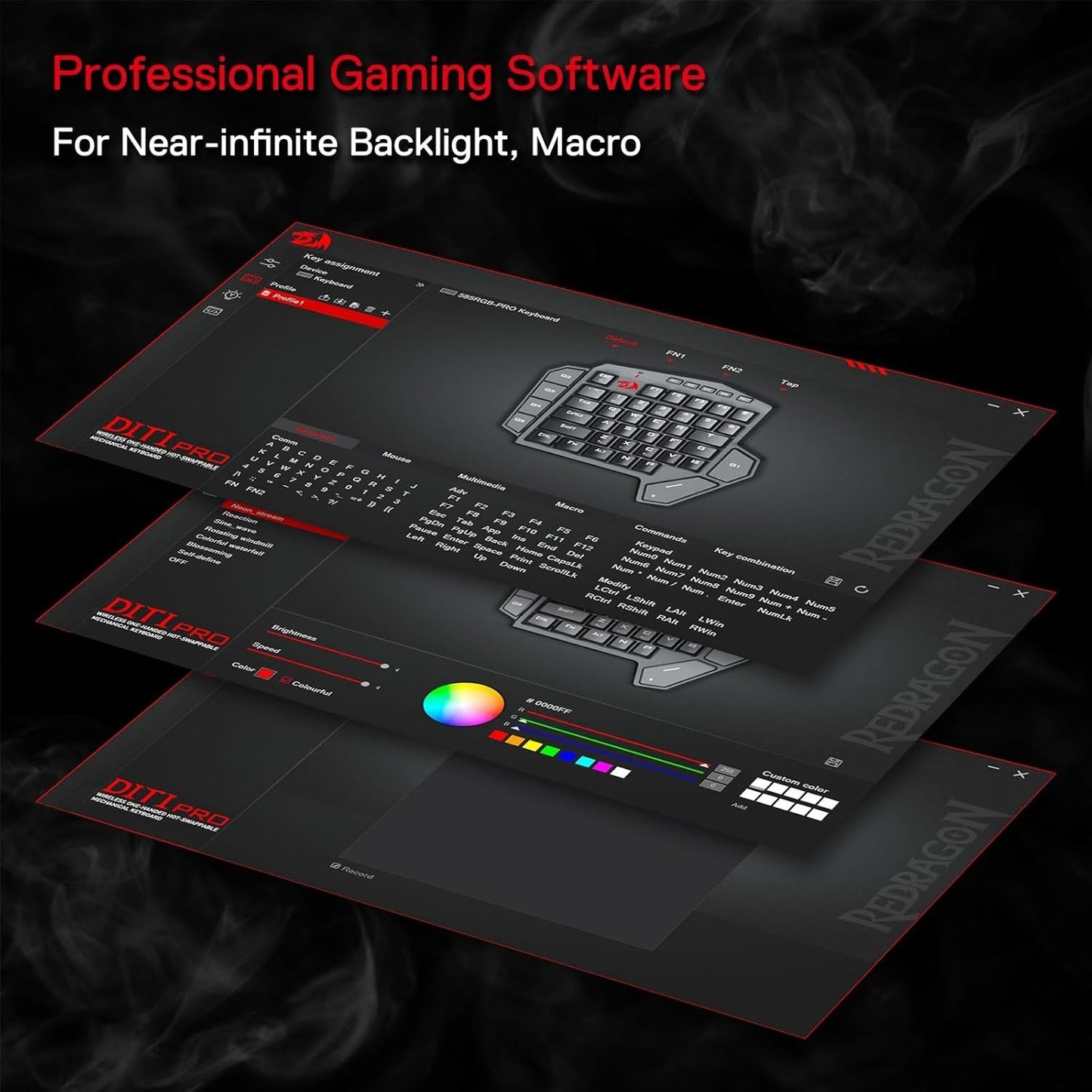 Redragon K585 DITI One-Handed RGB Mechanical Gaming Keyboard Rechargeable Blue