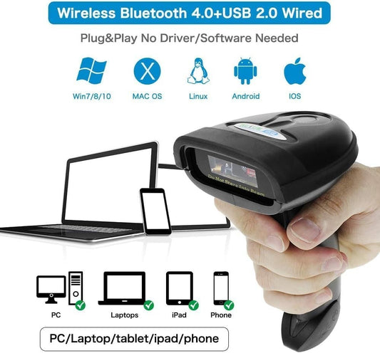 Bluetooth Barcode Scanner, Compatible w/ 2.4G Wireless & Bluetooth Function NEW