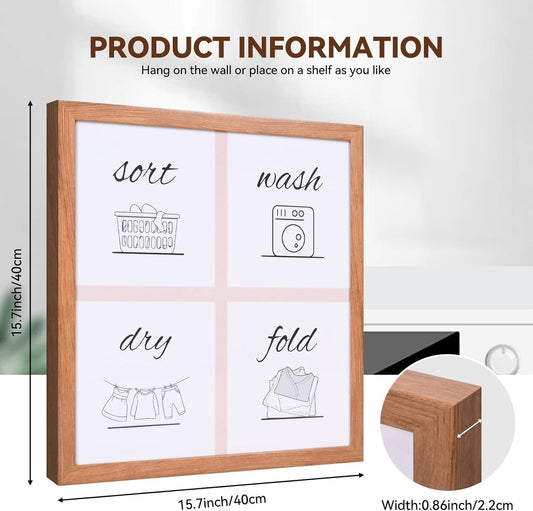 Laundry Room Sign Farmhouse Pictures Wall Art Decor 16×16in (Wood Color)