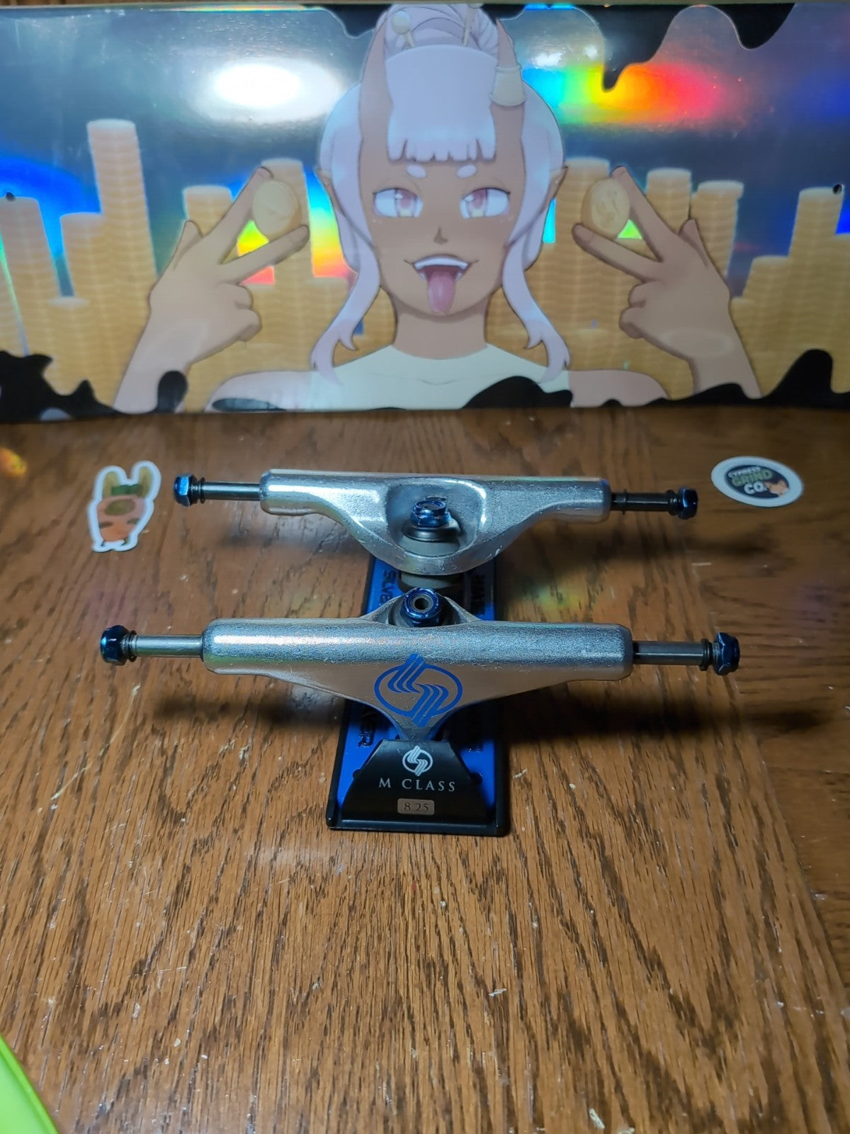 Silver M-Class 8.25" Skateboard Trucks Pair – Blue & Polished Silver