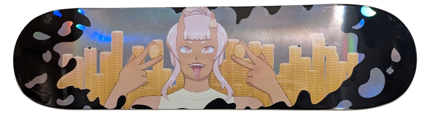 Wrong Money Skateboard Deck – 8" Medium Concave (Coin Girl Graphic) New Holo