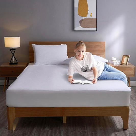 Cotton Terry Mattress Protector 100% Waterproof, Hypoallergenic cover (Queen)
