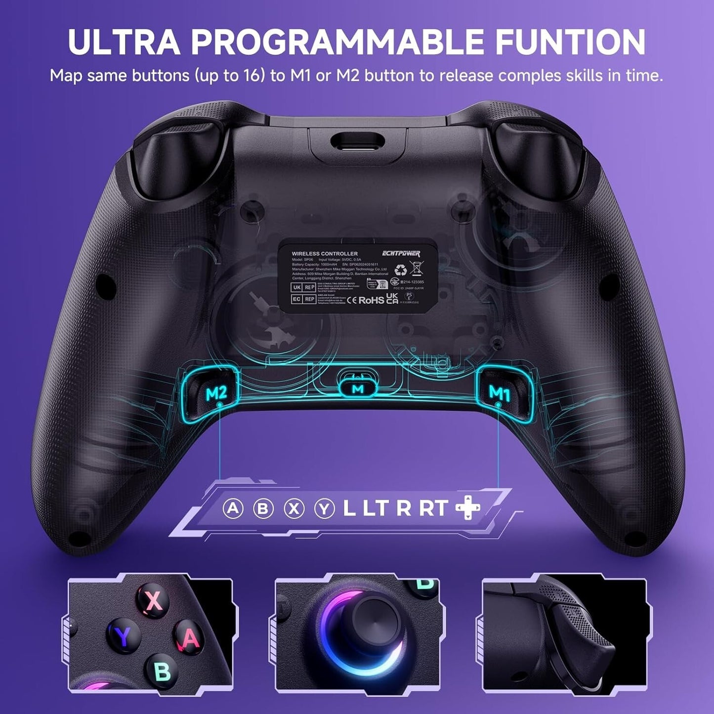 Wireless Switch Controller for Switch/PC/iOS/Android,1000mAh Switch Pro Black