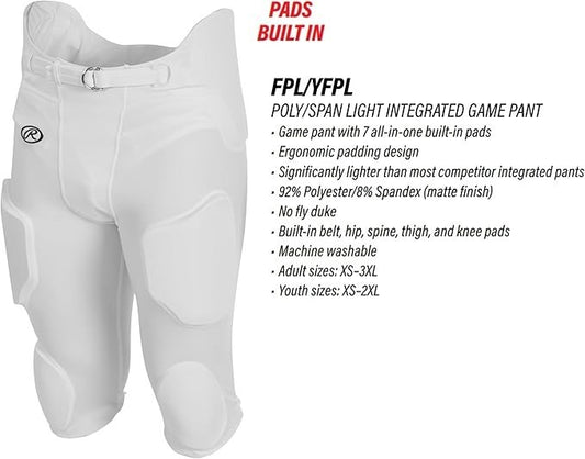 Rawlings Men's Fpl Lightweight Football Pants with integrated pads 3XL Black