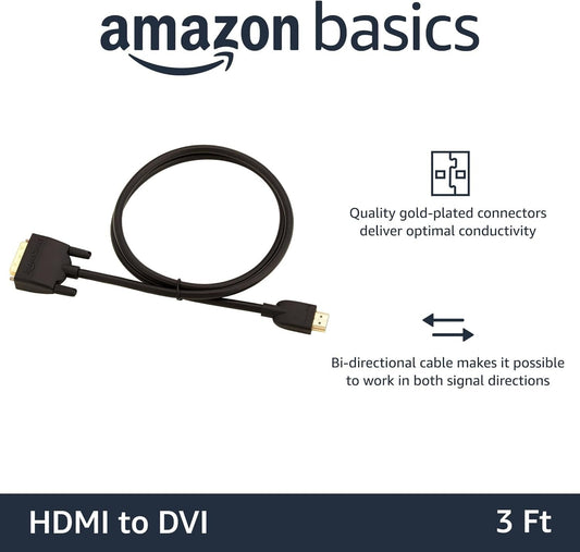 Amazon Basics HDMI A to DVI Adapter Cable, Bi-Directional 1080p, 3 Ft