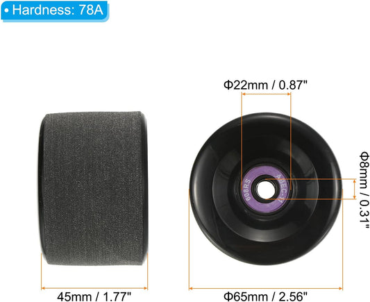 65mm 78A Longboard Wheels with ABEC-11 Bearings, 4 Pack Soft Cruiser Wheels Street Wheels for Skateboards Skateboard Wheel PU Frosted, Black