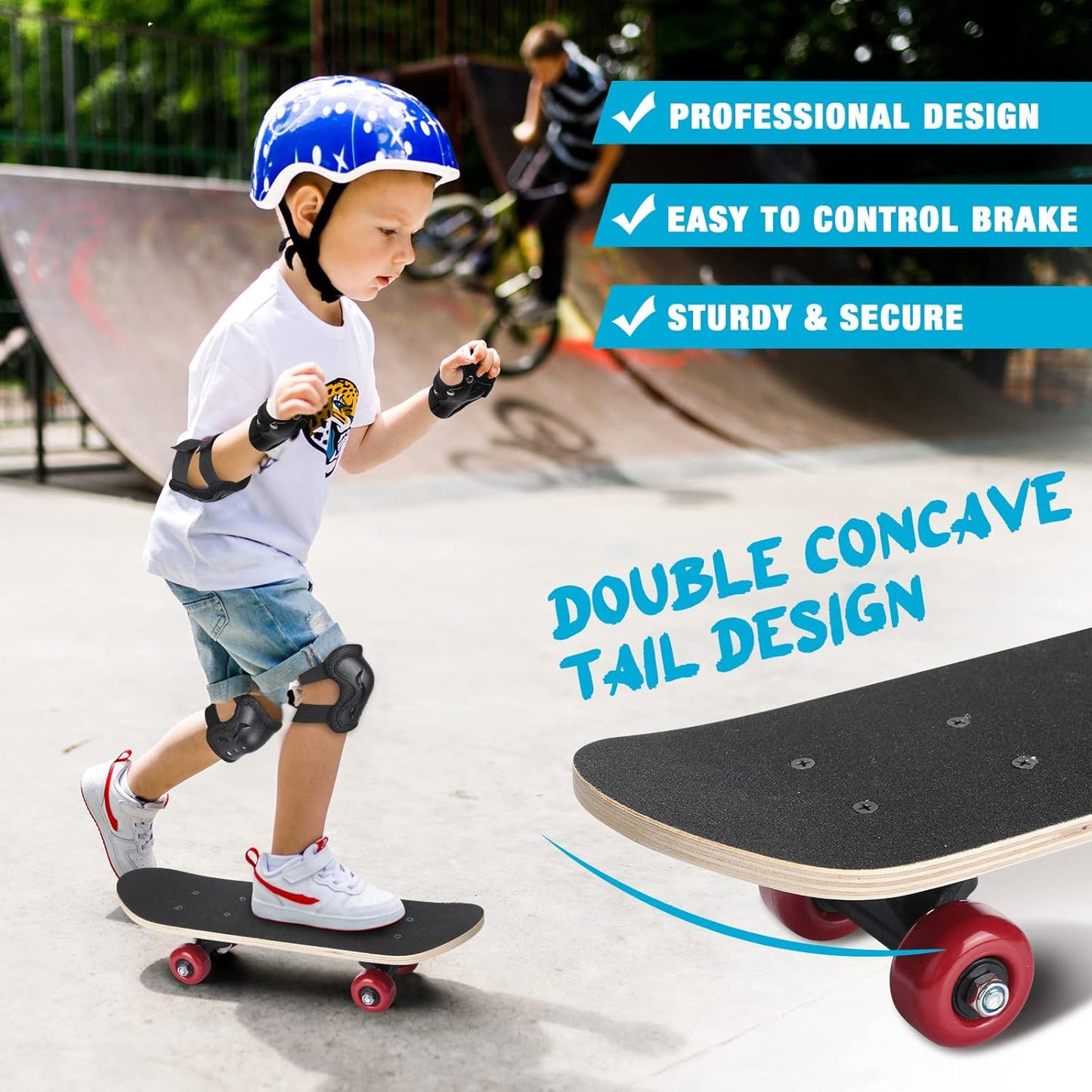 Dinosaur - 7 Pcs Skateboard for Toddlers Beginners Knee Elbow Pads Wrist Guards Gear Set
