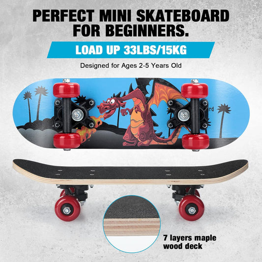 Dinosaur - 7 Pcs Skateboard for Toddlers Beginners Knee Elbow Pads Wrist Guards Gear Set