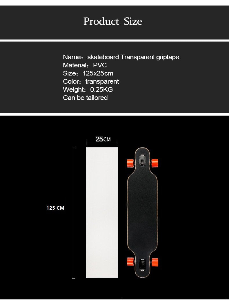 Clear Skateboard Grip Tape, Waterproof, Anti Slip, Bubble Free, Transparent Griptape 11" x 50"