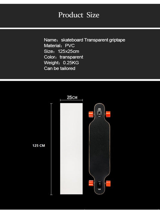Clear Skateboard Grip Tape, Waterproof, Anti Slip, Bubble Free, Transparent Griptape 11" x 50"