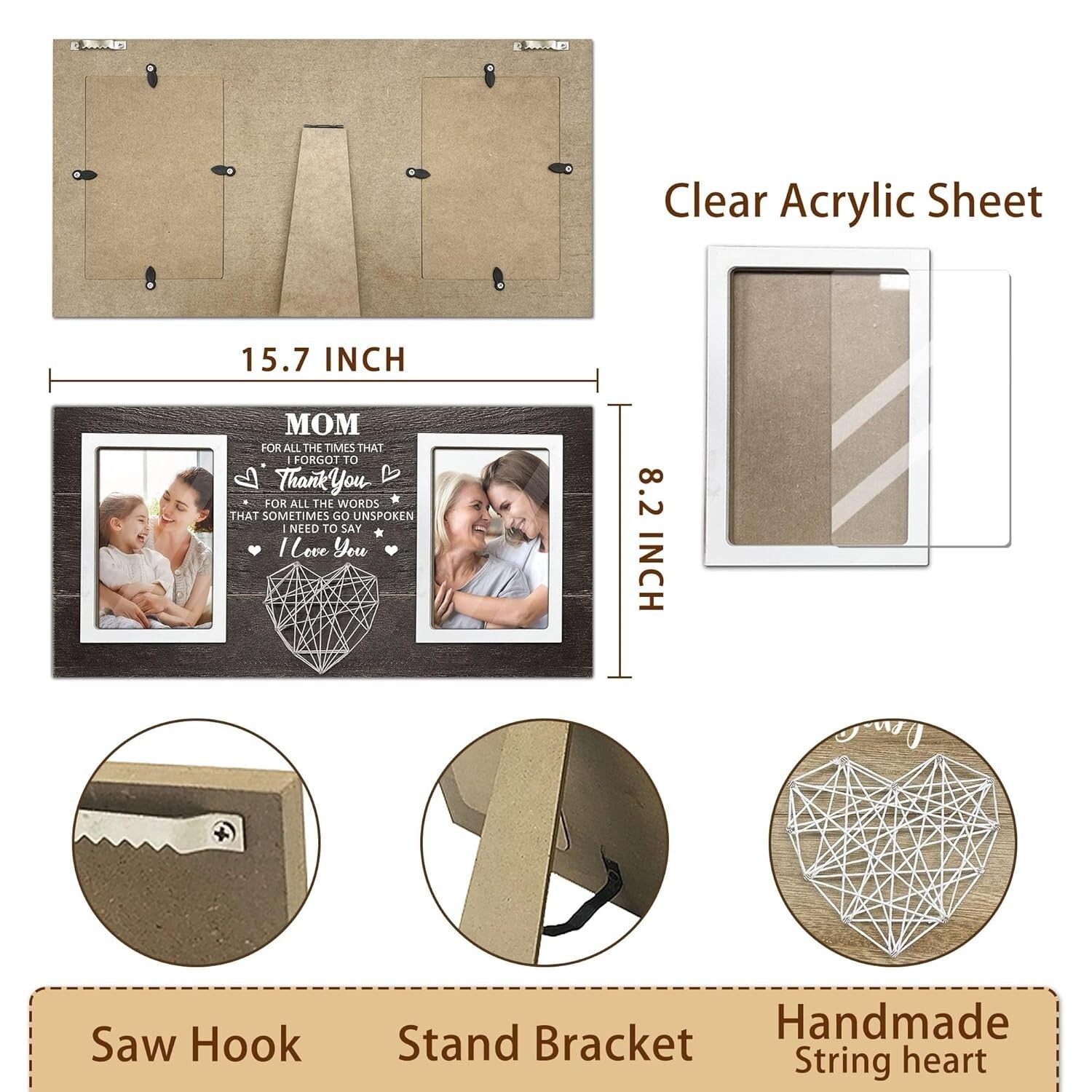 Gifts for Mom from Daughter, Son, Mom Picture Frame Holds 2 Size 4x6 Photos
