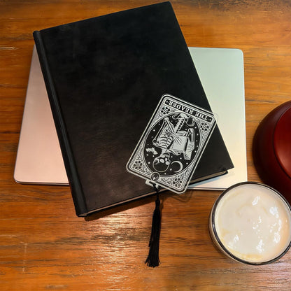 The Reader - Skeleton Tarot Card Bookmark with Tassel -Acrylic Gothic Book Acc..