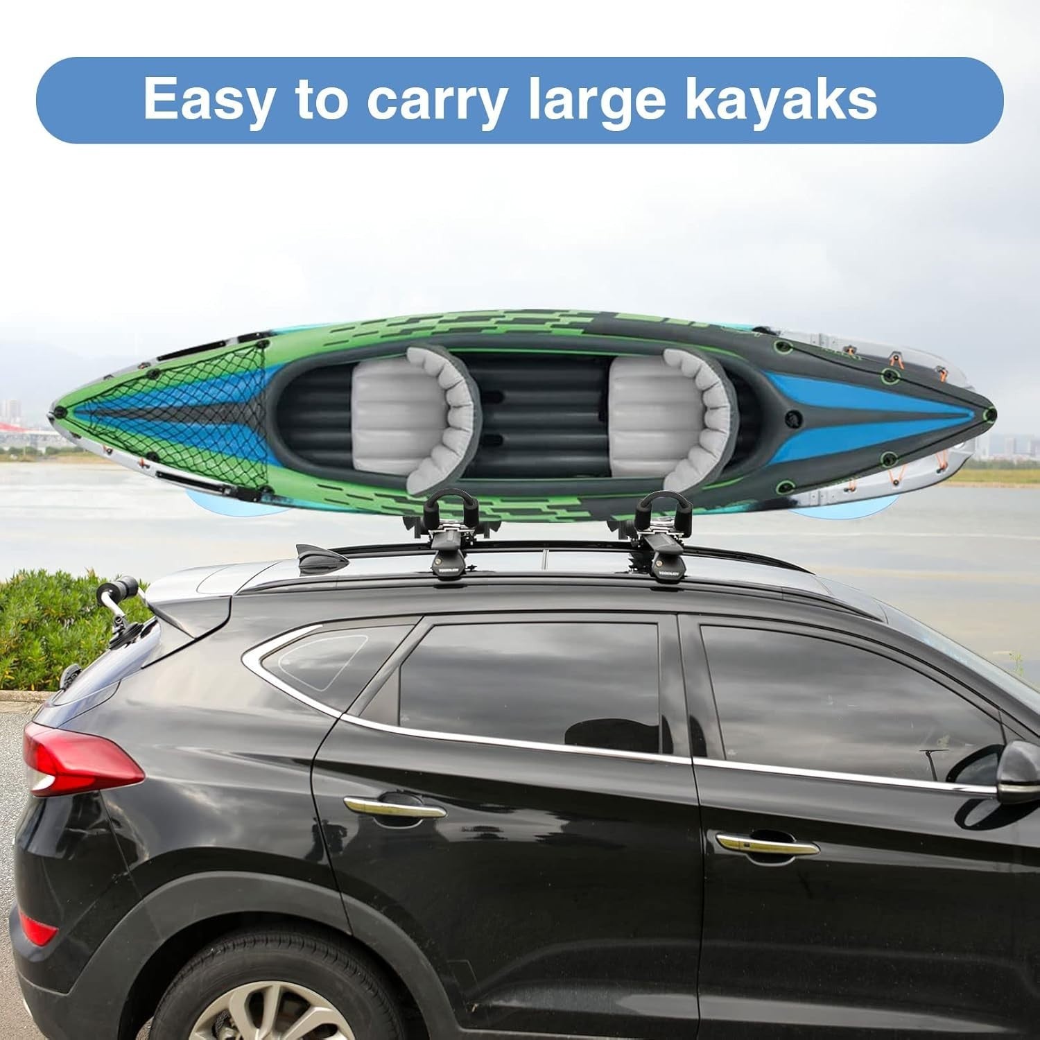 XGeek Foldable Kayak Roof Rack J-Style Carrier for Car SUV Truck 158 lb Capacity