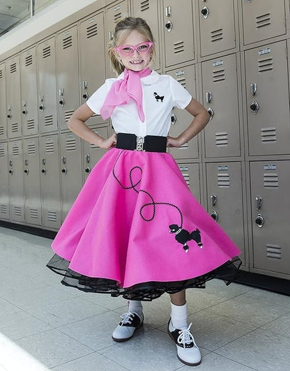 Girls 50s White Blouse w/ Poodle Applique Size 8 – Retro Rockabilly Costume Top