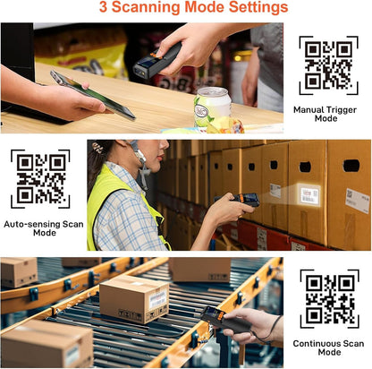 KUIIYER Portable Mini Barcode Scanner Bluetooth 2D QR 1D, LCD & AI Voice for POS