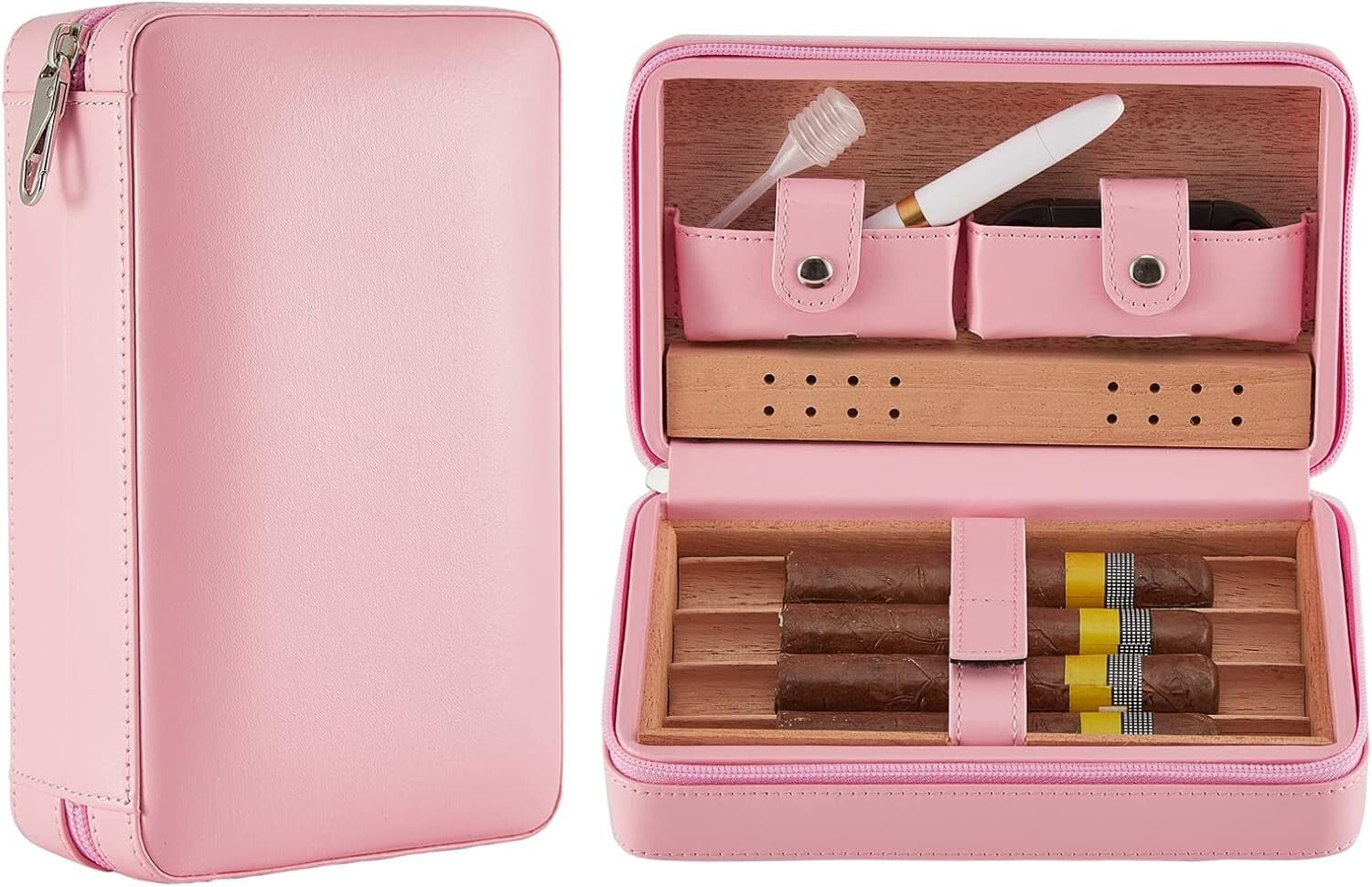 Cigar Case Travel Humidor Kit Leather Gift Cigar Cutter, Ashtray, Blunt Splitter
