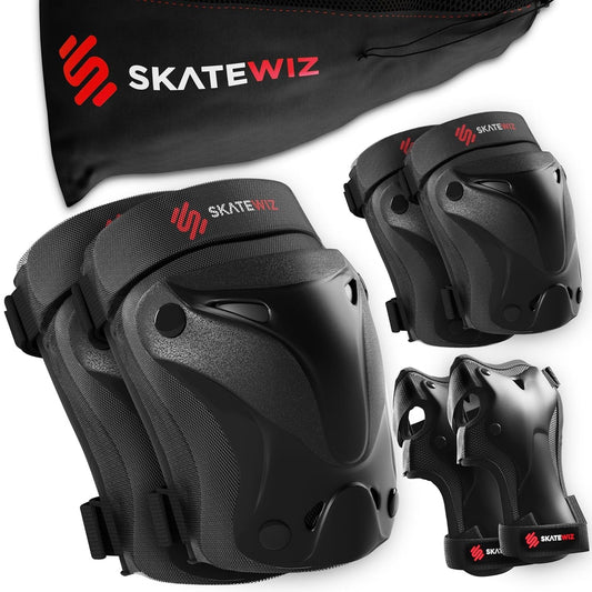 Knee Pads for Kids - Knee and Elbow Pads Set - PROTECT-1 - Size M Black - Wri...