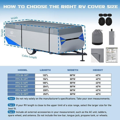 Pop Up Camper Cover 8'-10' Heavy Duty 7-Layer Waterproof RV Trailer Cover