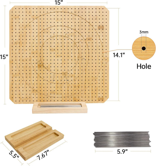Crochet Blocking Board Bamboo 15" with 15 Stainless Steel Pins for Knitting New