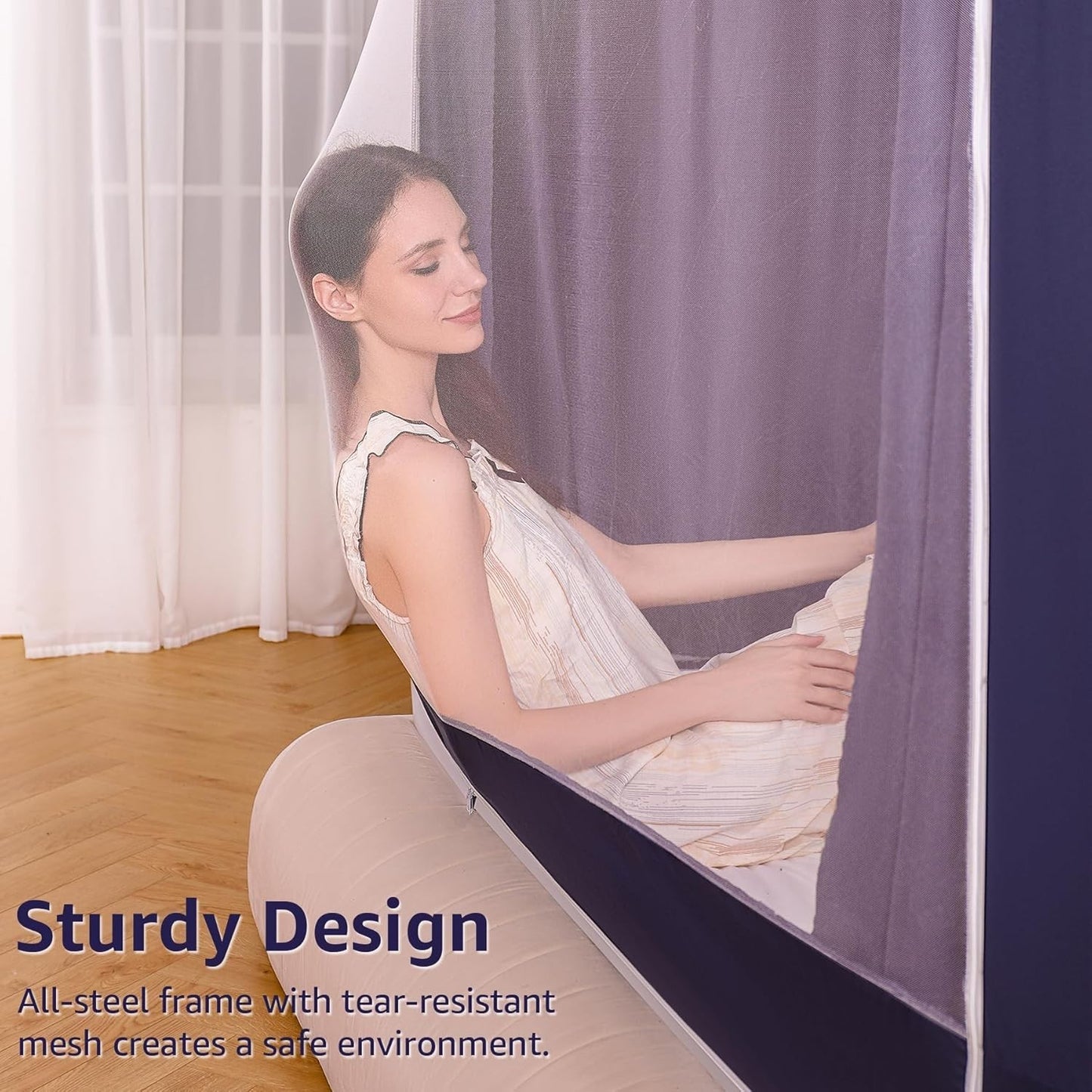 Comfomind King Bed Tent Canopy Mosquito Net Blackout Curtains Dark Blue