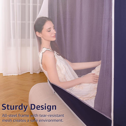 Comfomind King Bed Tent Canopy Mosquito Net Blackout Curtains Dark Blue