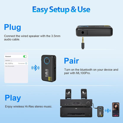 1Mii ML100Pro LDAC Bluetooth 5.3 Aux Adapter Receiver Car Home 10H Battery