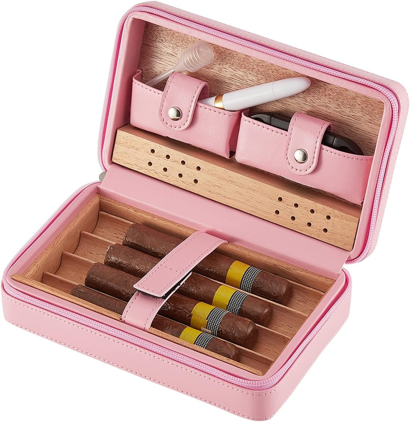 Cigar Case Travel Humidor Kit Leather Gift Cigar Cutter, Ashtray, Blunt Splitter