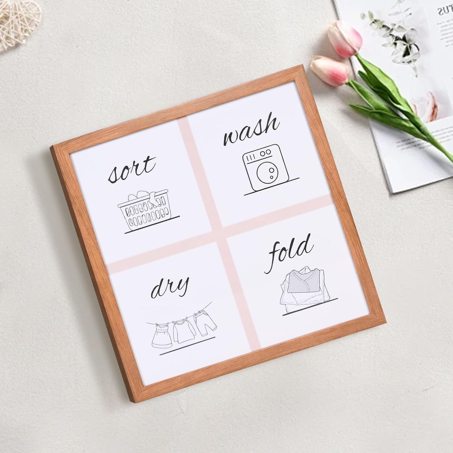 Laundry Room Sign Farmhouse Pictures Wall Art Decor 16×16in (Wood Color)