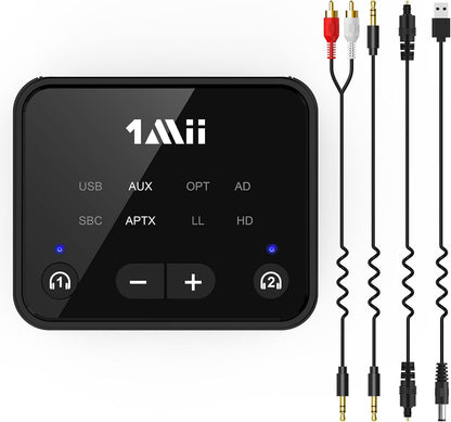 1Mii B06T6 Bluetooth 5.3 TV Transmitter – Dual Headphone Adapter, 100ft Range