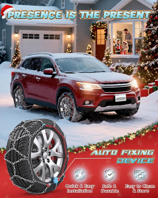 Snow Tire Chains Auto Fixing Quick Install 1 Min Universal Car SUV Set of 2