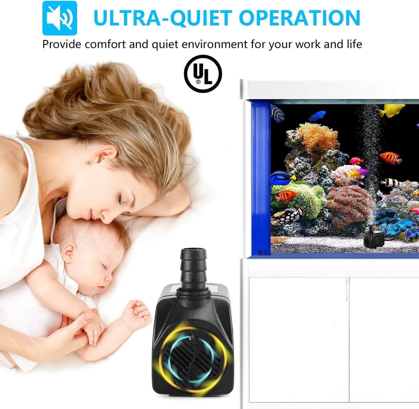 CWKJTOP 400GPH Submersible Water Pump 25W 6.5ft Lift w/ Tubing & Nozzles