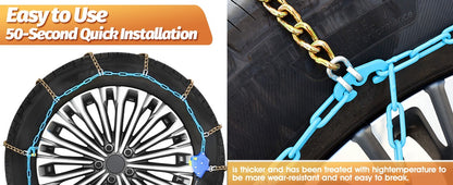 DEDC Auto Lock Snow Tire Chains, 50s Quick Easy, Manganese Steel Alloy Anti S