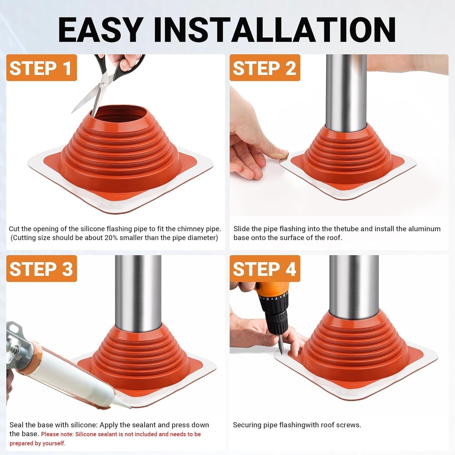 #7 High Temp Silicone Roof Pipe Flashing Boot 6–11in OD Metal Roof Vent Cover Sq